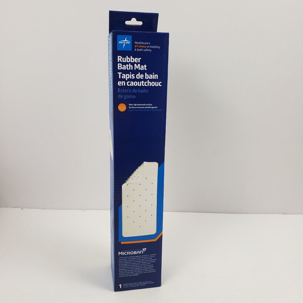 Medline Rubber Bath Mat 13x29 Off White Microban Non Slip